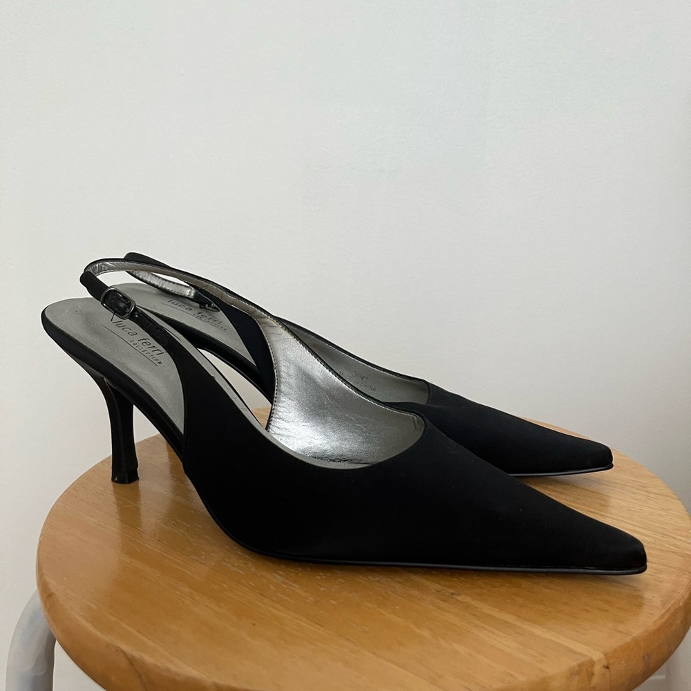 Luca Ferri Black Satin Slingback Heels